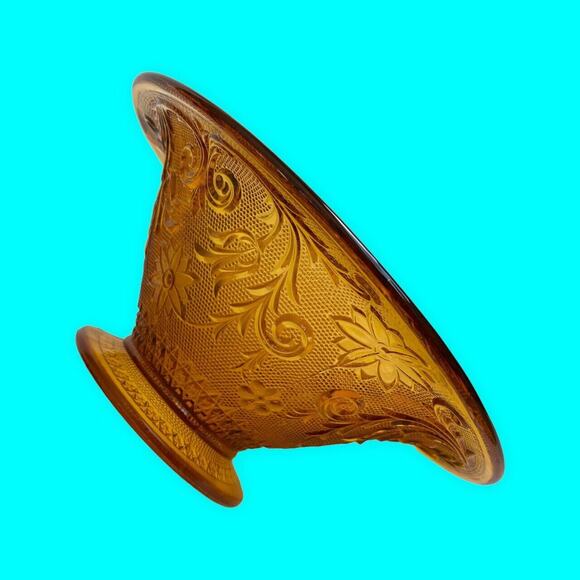 Vtg Indiana Tiara Glass Amber Sandwich Console Footed Bowl 4" x 11" - Picture 3 of 7